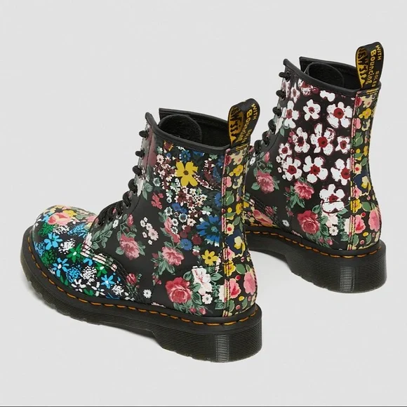 SOLD OUT Dr Martens 1460 Pascal Floral Mash Up Lace Up Black Combat Boots Sz 9 - Picture 6 of 13